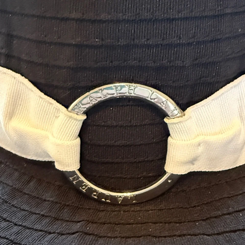 Lauren Ralph Lauren Wide Brim Sun Hat with Silk Ribbon and Silver Embossed Ring